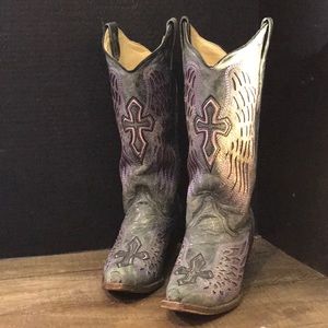 Corral Women A1969 Cowboy Boots Blk Cross Wings 9M